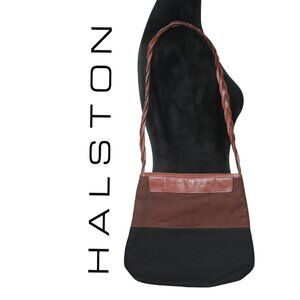 Halston Brown and Black Crossbody Purse with Braided Strap